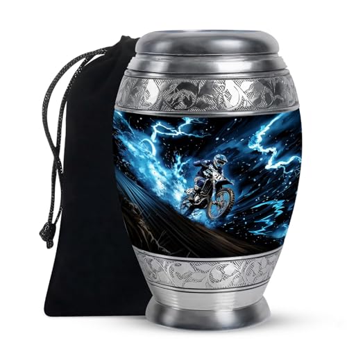 Image of Motorcycle Burial Urns for Adult Human Ashes Female Mother - Large Capacity Cremation Blue Urn for Male - Adult Cremation Urn for Ashes - Decorative Urns for Holder 10 Inch
