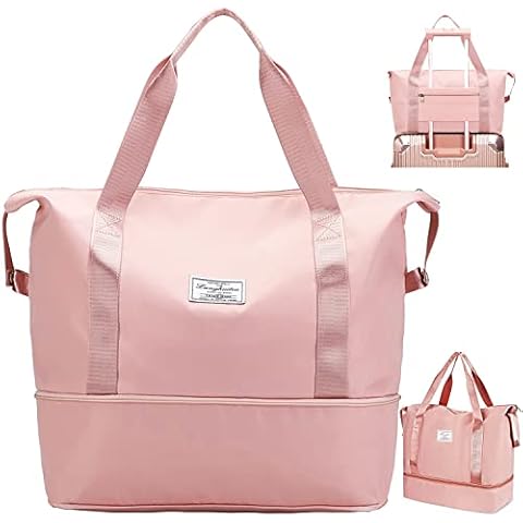 Hatieo Travel Duffel Bag, 36L Travel Bag Sport Duffel Bag with Trolley Sleeve, Dry&Wet Seperated Large Tote Carry on Bag Sports Gym Bag,Weekend Bag for Vacation, Sports, Shopping Pink Cover