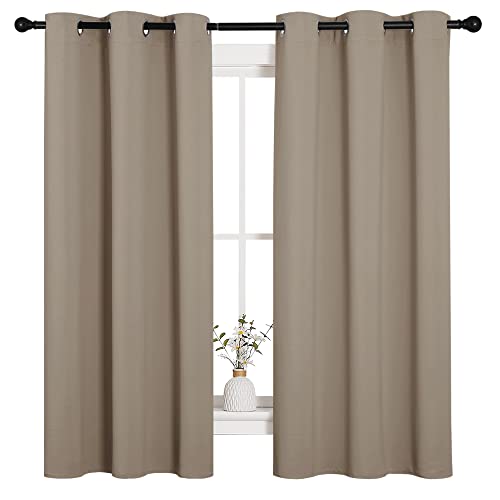 Image of NICETOWN Sleek Blackout Curtains 63 inches Length for Small Windows, Noise Reducing and Block Draft Panels for Door Doorway Laundry Office Luxury Decor Theme (2 Panels, Taupe, W42 x L63 -Inch)