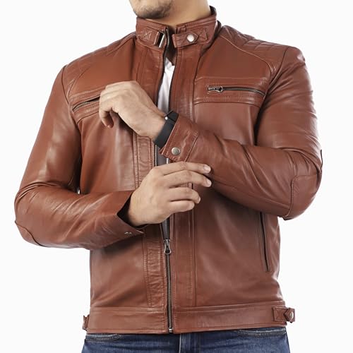Image of Jild Signature Diamond Style Lambskin Leather Jacket Men - Premium Leather Cafe Racer Vintage Look Motorcycle Jacket Men