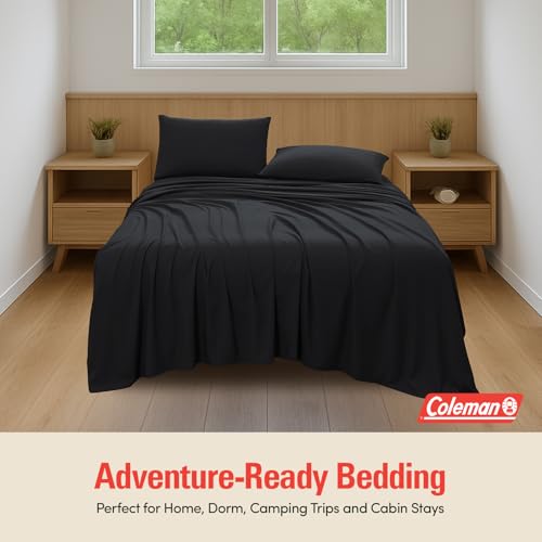 Image of Coleman King Size Sheets Set - Durable Home Bedding with Outdoor Heart, Stylish & Reliable for Bedroom or Cabin - Premium Solid Color, Built for Comfort, Style & Occasional Outdoor Use, Black