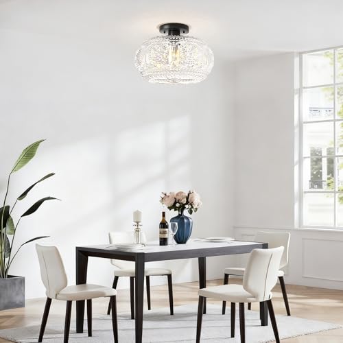 Image of 12 Inch Globe Glass Semi Flush Mount Ceiling Light Fixture, Black