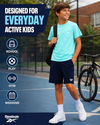 Image of Reebok Boys Athletic Shorts Set - 2 Piece Summer Clothes Outfit with Graphic Tee and Boys Basketball Shorts for Active Kids