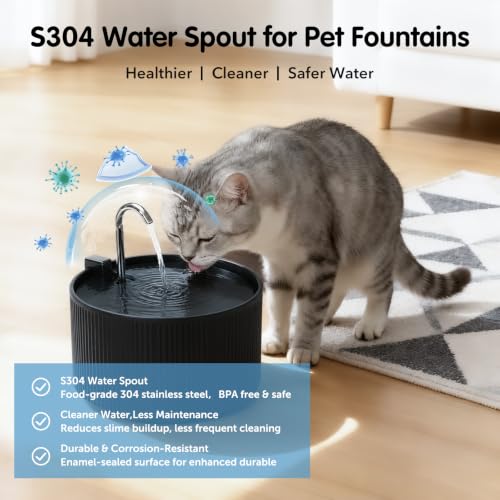 Image of 2.2L Ceramic Pet Fountain -Porcelain Pet Water Fountain & Little Dog Drinking Bowl- Automatic Cat Water Dispenser (Black)