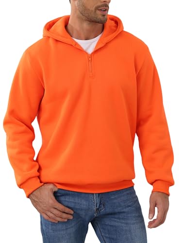Men Quarter Zip Hoodie Fleece Lightweight Mens Half Zip Pullover Long Sleeve Drop Shoulder Hooded Sweatshirt