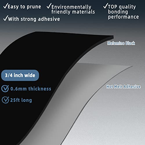 Image of Black Edge Banding, 3 /4 inch x 25ft roll of Veneer Melamine Edge Banding Pre-glued, Real Wood Tape Banding for Cabinet Repair Plywood