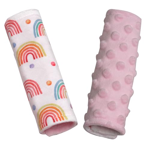 Boryokun Car Seat Strap Covers for Babies Double-Sided Use Soft Infant Car Seat Strap Shoulder Pads Belt Covers for All Car Seats, Stroller, Pushcar, Baby Swing (Pink)