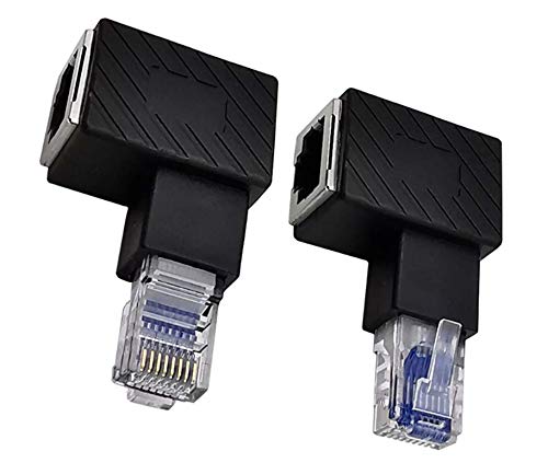Traovien RJ45 Ethernet Adapter, 90 Degree Angle Cat5e/Cat6 Ethernet RJ45 8P8C Male to Female Network Adapter Connector for Computers, Laptops, Routers