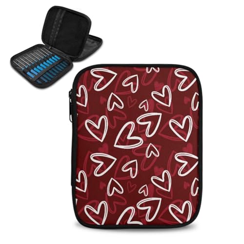 Image of Vanideaoty Red Heart Crochet Hook Case Portable Crochet Hook Organizer Without Hooks Accessories Knitting Needle Case for Knitting Supplies Valentine's Day Decor