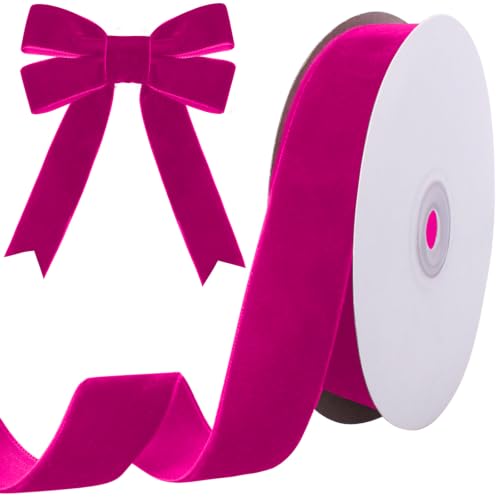 Image of Tsorode 10 Yards Hot Pink Velvet Ribbon for Christmas Tree,1 Inch