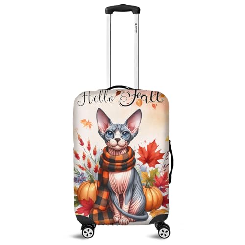Hello Fall Sphynx Scarf Welcome Autumn with Leaves Pumpkins Travel Luggage Cover Cat Lover Kitten Owner Gifts Idea Suitcase Dust Protective Decor - 00011