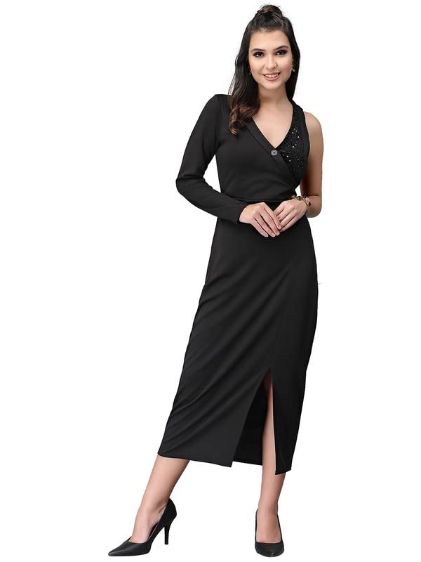 Image of Selvia Women's Half Sleeve Solid Lycra Knee Length Bodycon Dress