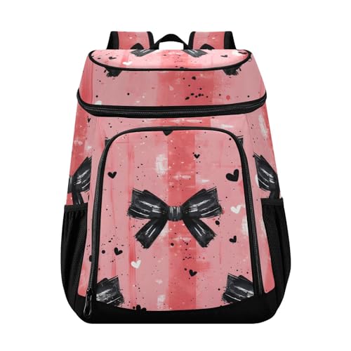 Black Bow Pink Cooler Backpack Cooler Insulated Leak Proof Lunch Backpack 36 Cans Waterproof Soft for Men Women Picnic Hiking Camping Beach