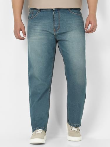 Image of Urbano Plus Men's Straight Fit Mid Rise Washed Jeans Stretchable