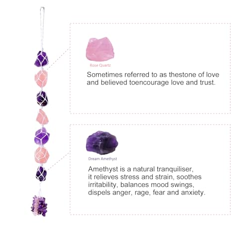 Image of Runyangshi Hanging Car Charm Amethyst Rose Quartz Healing Crystal and Stones Natural Crystals Car Hanging Omament with Chips Stones Accessories Rearview Mirror Decorations