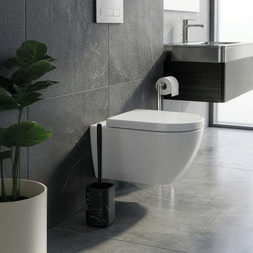 Image of Vigar Zense Toilet Brush and Holder Set, Polyresin Stone, Black Marble