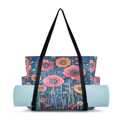 Lxqimora Floral Poppy Plant Yoga Mat Bag for Women Water-Resistant Gym Bag with Yoga Mat Holder Tote Bag for Office Gym Travel Yoga