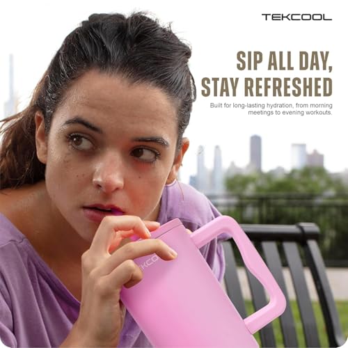 Image of Tumbler with lid and Straw 1200ML Cup Stainless Steel Hot and Cold with Handle and Lid 2 Straw Vacuum Insulated Tumbler for Water, Iced Tea or Coffee Office Gym Travelling