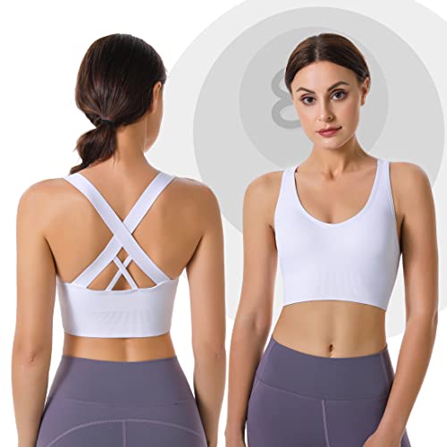 Image of Evercute Sports Bras for Women Padded Medium Support Criss Cross Strappy Bra Seamless High Impact Yoga Exercise Athletic Bras