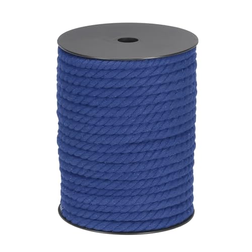 MECCANIXITY Cotton Rope 3 Strand Twisted Braided Rope Cord, Blue 8mm x 131ft Craft Rope Cord Cotton for Wall Hanging, Plant Hanger, Knitting, Macrame Knotting