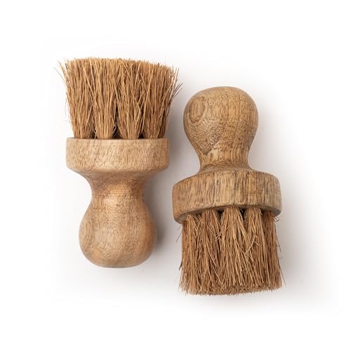 Image of Wooden Dish Scrub Brush Pack of 2 | Natural Coir Bristles Kitchen Scrubber Brush for Cleaning Vegetables, Cast Iron, Pots, Pans & Sink | Natural Wooden Kitchen Cleaning Tool
