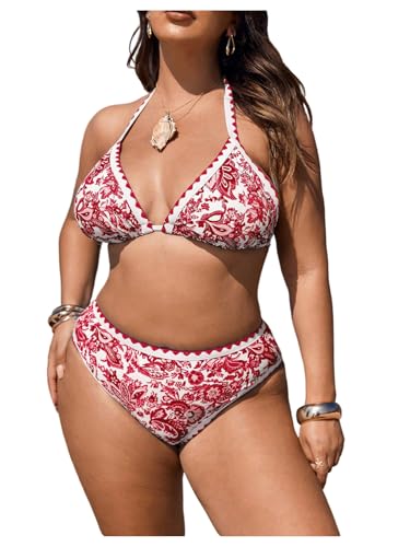 Bathing suit high waisted floral print 2 piece swimsuit 4XL