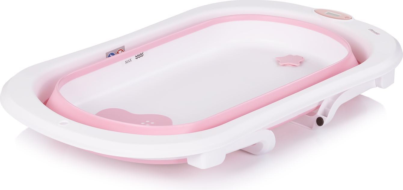 Chipolino Zestaw wanienki dziecięcej Malibu 78 cm, stojak, składany, termometr, odpływ różowy