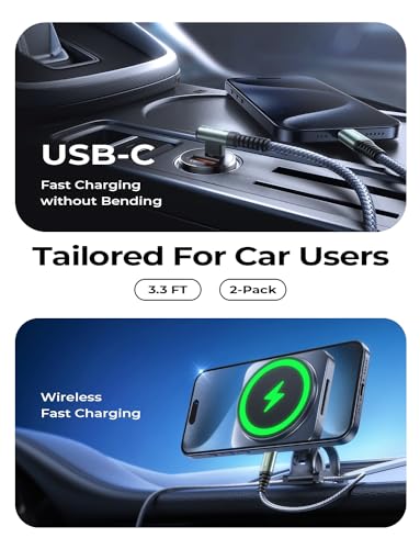 Image of AINOPE Right Angle USB C to USB C Cable 17 3.3FT 60W 2 Pack USBC to USBC for iPhone 16 Pro Max Car Charger Cord Fast Charging Compatible with iPhone 16 15 Samsung A17 iPad Pro Android Phone Accesories