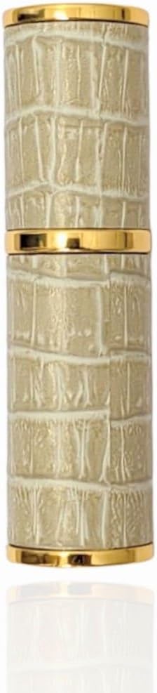 The Essential Atomizer Co Navulbaar parfum, beige en goudkleurig, van krokodillenleer, 10 ml, inclusief trechter en geschenkdoos.