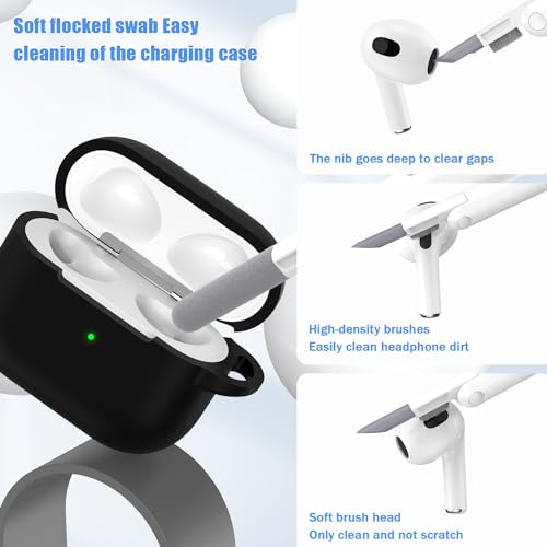 MHYALUDO AirPods 3rd Generation Case Cover 2021, Military Grade Anti-Fall Soft Silicone Shock-Absorbing Protective AirPods 3 Case Skin with Keychain and Cleaning kit, Front LED Visible, Black - Image 4