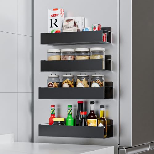 FINIBO Magnetische Ablage Kühlschrank 4 Pack Magnetisches Gewürzregal (2 große und 2 kleine magnetregale küche) Hängeregal für kühlschrank Küche Mikrowelle Waschmaschin
