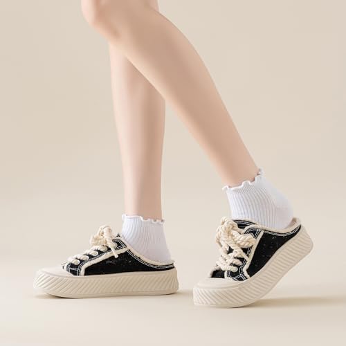 Image of Mcool Mary Womens Ankle Ruffle Socks Casual Cotton Frilly Breathable Cute Knit Lettuce Trim No Show Socks 6 Pack
