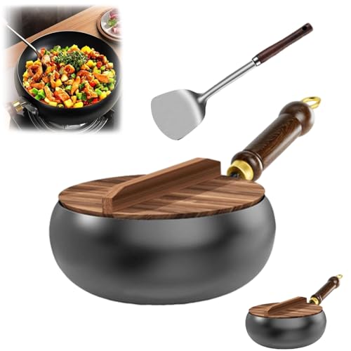Schwere Gusseisen-Bräter Unbeschichtet, 2025 Neu 24cm/28cm Japanische Eisenpfanne Mit Holzdeckel Unbeschichtete Eisenpfanne Für Natürliches Kochen (Schwarz-a, 28cm) Schwere Gusseisen-Bräter Unbeschichtet, 2025 Neu 24cm/28cm Japanische Eisenpfanne Mit Holzdeckel Unbeschichtete Eisenpfanne Für Natürliches Kochen (Schwarz-a, 28cm)