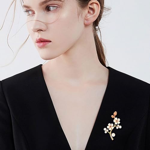 Image of Delicate Cherry Brooch for Women Girls Fashion Pearl Shell Plum Blossom Lapel Pin Rhinestone for Party Prom Elegant Accessories Decorative Floral Dress Suit Wedding Valentine Mother's Day Birthday