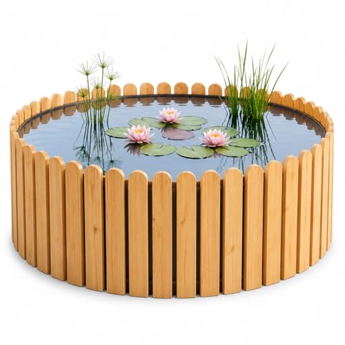 Beckmann Hochteich Lärche Ø 80 x 29 cm 130 L Holz Terrassenteich Teichbecken & Fertigteich für den Garten Winterfestes & langlebiges Komplettset inkl. Teichfolie