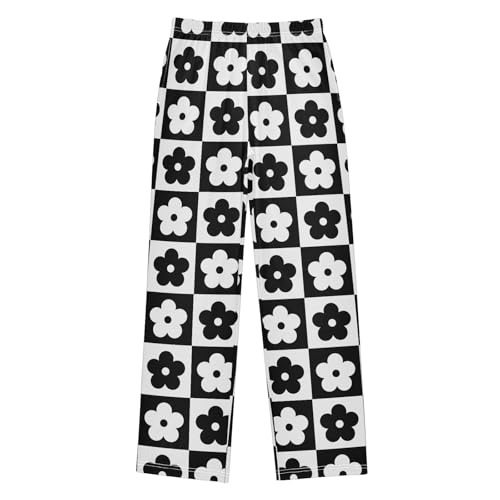 ZZKKO Flowers Retro Checkered Boys Pants for Kids Jogger Pants with Pockets S-XL