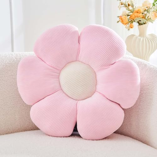 Image of Kcvvcr Pink Flower Pillow, 14.9" Cute Flower Shaped Floor Pillow, Aesthetic Floral Plush Daisy Decorative Throw Pillows for Bed Sofa Couch