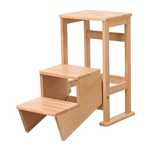 Escabeau à 3 marches Tabouret Ascendant Bibliothèque Pliable, Échelle en bois massif Escabeau de sécurité Chaise d'escalier Home Tool Max. 200kg 33x70x62cm Cover