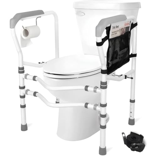 Image of Eazy Foldable Toilet Safety Rail with Adjustable Height and Width, 360° Clamps, Durable Bathroom Support Frame for Elderly and Disabled with Handles, 300lb Capacity (Grey)