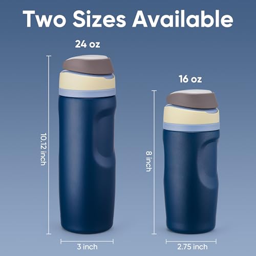 Image of Fijinhom 16 oz Insulated Water Bottle,Stainless Steel Sports Water Bottle with Straw, Double Wall Vacuum Leak Proof, Cold for 24 Hours, BPA Free for Travel, Sport, Outdoor, Dark Blue