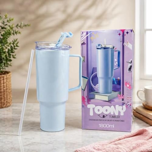 Image of 1800 ml Toony Tumbler with Straw | Large Capacity Insulated Travel Mug with Handle & Leak-Resistant Lid | Reusable Hot & Cold Beverage Tumbler
