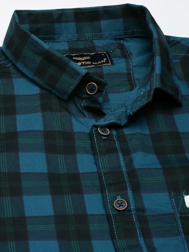 Image of Majestic Man Men Cotton Checkered Half Sleeve Slim Fit Casual Shirt