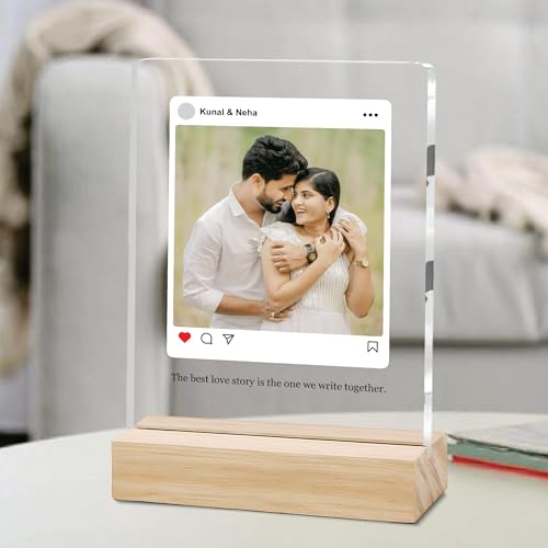 Image of Giftplease Customized Photo Frame with Wooden Stand | Transparent | Personalized Couple Picture Frame Gift for Girlfriend, Boyfriend, Husband, Wife |Anniversary, Wedding, Valentine s Day C 06