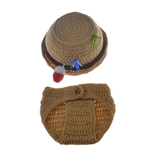 Ruspela Crochet Punto Pescador Sombrero Pañal Traje 2pcs/set Recién nacido Fotografía Prop Set Crochet Punto Pescador Sombrero Pañal Traje