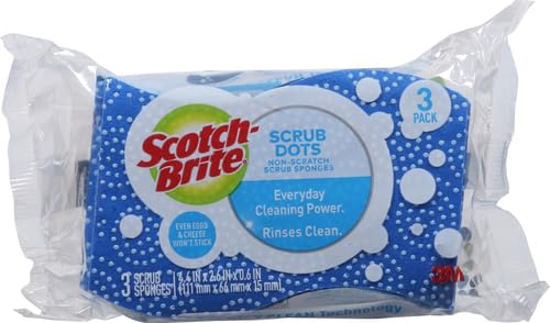 Image of Scotch-Brite Scrub Dots Non-Scratch Scrub Sponge, Rinses Clean, for Washing Dishes and Cleaning Kitchen, 3 Scrub Sponges (Pack of 2)