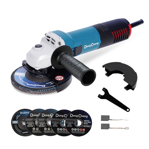 DongCheng Meuleuse d'Angle 800W, Ø125mm, 11800 tr/min, Capot Rapide, Poignée Auxiliaire, Inclut 2 Disques à Meuler, 2 à Lamelles et 2 de Coupe pour Polir et Découper