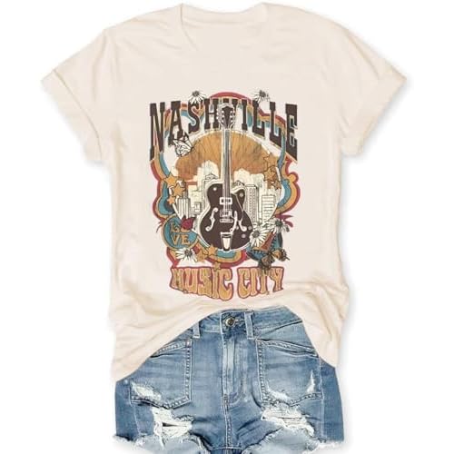 Rock Band T-Shirts for Women Vintage Rock and Roll Country Music Shirt Funny Concert Outfit Short Sleeve Vacation Tops