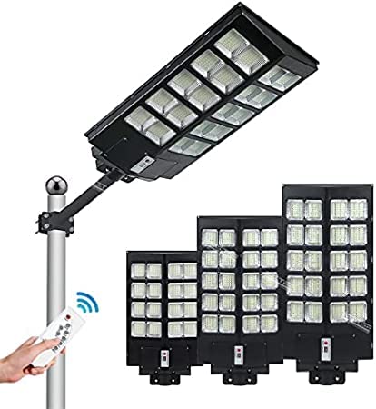 Solar Street Lights Outdoor, Dusk to Dawn Flood Lights with Remote Control, 6500K Daylight White IP66 Waterproof Solar Powered Spotlight for Yard, Garden, Street(1200W,1600W,2000W) (2000), Black