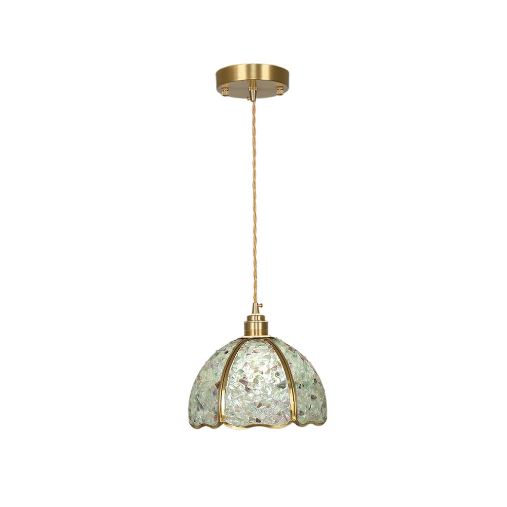 KXEcoLife Modern Pendant Ceiling Lights Round Brass Dining Room Hanging Chandelier Island Lights for Kitchen 1-Light Ceiling Lighting Fixture with Crystal Lampshade