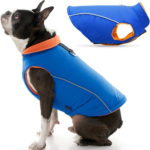 Image of Gooby Sports Vest Dog Jacket, Blue, Medium | Fleece-lined, water-resistant outer; 3-point hook-and-loop fit; Reflective lining; Leash attachment